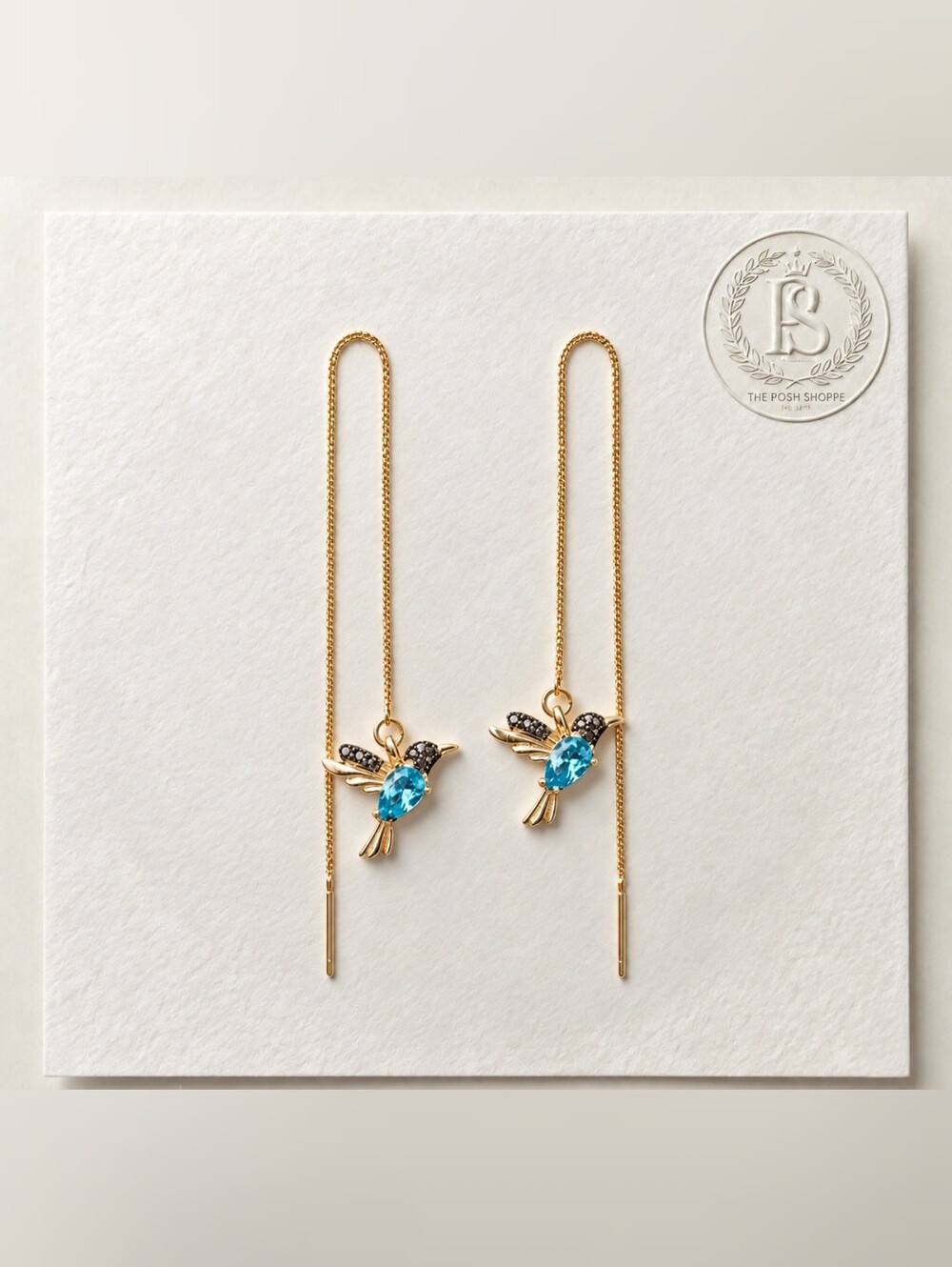 Hummingbird Earrings Long Tassels Threader Dangle Gold Plated